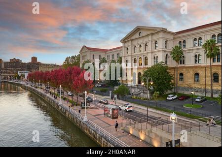 Facade detail of the University of Deusto, Bilbao, Biscay, Basque Country, Euskadi, Euskal Herria, Spain Stock Photo