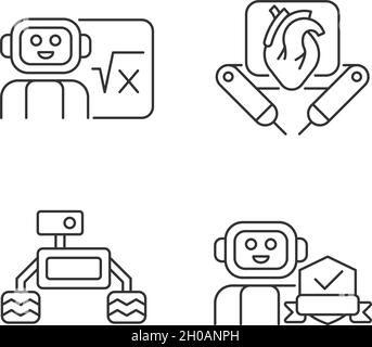 Robotics technology linear icons set Stock Vector