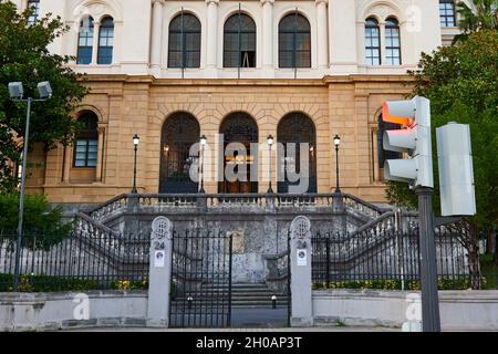 Facade detail of the University of Deusto, Bilbao, Biscay, Basque Country, Euskadi, Euskal Herria, Spain Stock Photo