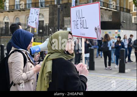 Kill The Bill protesters rally against government legislation aimed at curtailing disruptive protests, Downing Street, Whitehall, London. UK Stock Photo