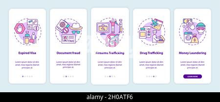 Reasons for deportation onboarding mobile app page screen Stock Vector