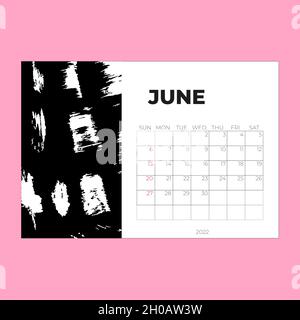 June 2022 page, Calendar 2022 template, Desk calendar, planner design, Wall calendar, week starts on sunday Stock Vector