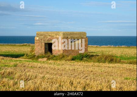 Pillbox from second world war situated in a field near the Happisburgh beach, Norfolk, England. Stock Photo