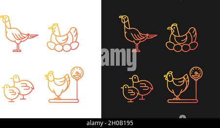 Domestic hens gradient icons set for dark and light mode Stock Vector
