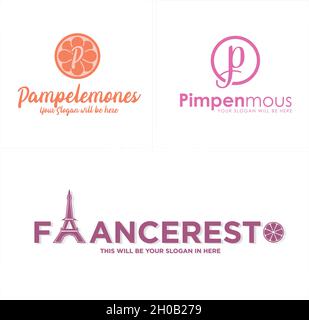 Initial icon letter P business company lemon Paris Eiffel tower logo design Stock Vector