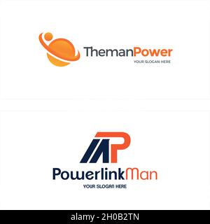 Flat line art round technology power logo design Stock Vector