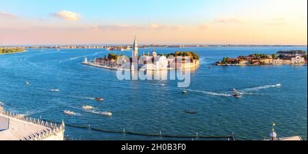 San Giorgio Maggiore Island, view from the top of Basilica San Marco, Venice, Italy. Stock Photo