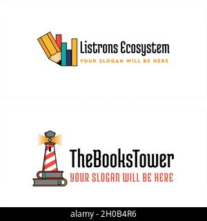 Modern colorful education lighthouse book logo design Stock Vector