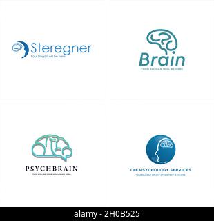 Set of psychology services brain head logo design Stock Vector