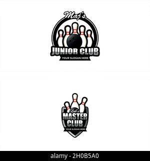 Set of vector bowling club training logo design Stock Vector