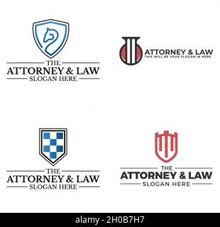Set of icon law pillar shield attorney logo design Stock Vector