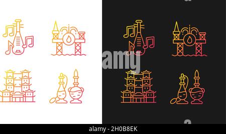 Culture of Singapore gradient icons set for dark and light mode Stock Vector