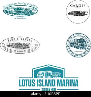Set vintage city building island logo design Stock Vector