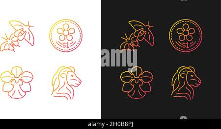 National symbols of Singapore gradient icons set for dark and light mode Stock Vector