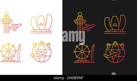 Tourist attractions in Singapore gradient icons set for dark and light mode Stock Vector