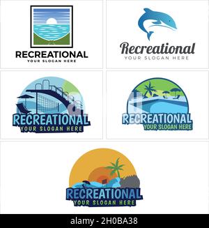 Playful recreation pool swimming logo design Stock Vector