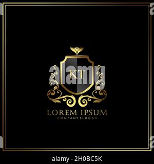 KT Initial Letter Luxury Logo template in vector for Restaurant, Royalty, Boutique, Cafe, Hotel, Heraldic, Jewelry, Fashion and other vector illustrat Stock Vector