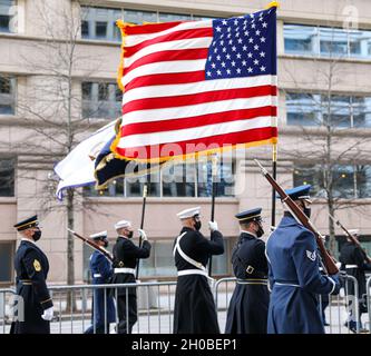 The Color Guard, including members from the Army, Air Force, Marines ...