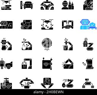 Automation black glyph icons set on white space Stock Vector