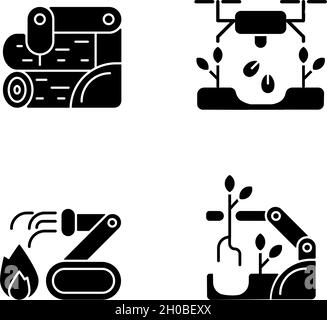 Automation for wellbeing black glyph icons set on white space Stock Vector