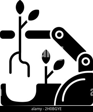 Robots for planting black glyph icon Stock Vector