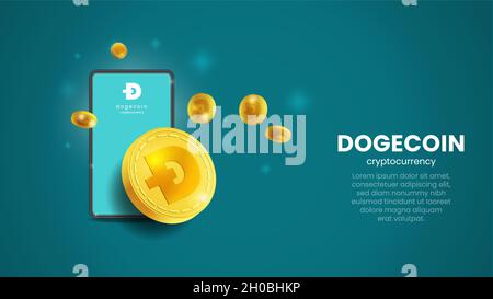 Dogecoin concept is a cryptocurrency trade digital financial transaction created by Elon Musk. The illustration has a dogecoin internet banking app. Stock Vector