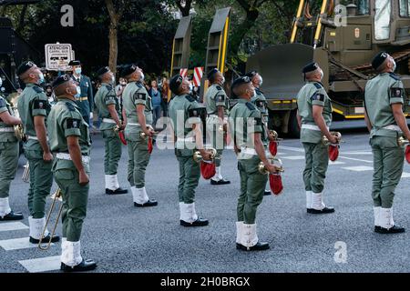 Madrid, Spain - October 12, 2021: Soldiers during Spanish National Day Army Parade in Madrid. Paratroopers during the parade Stock Photo