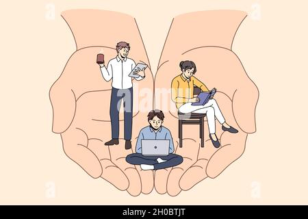 Company manager care about workers office team . Vector concept illustration of work balance and modern office. Worker job benefits Stock Vector