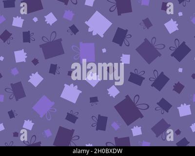 Gift box seamless pattern. Gifts are scattered in a chaotic manner. Design for wrapping paper, promotional materials, banners and posters. Vector illu Stock Vector