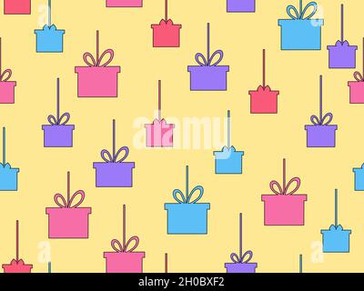 Gift boxes seamless pattern. Multicolored gifts with bows. Design for wrapping paper, promotional materials, banners and posters. Vector illustration Stock Vector