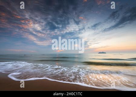 Sunset on the beach of Sangatte, Opal Coast, Pas-de-Calais, France Stock Photo