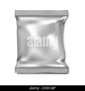 Blank white pillow bag - vector mock-up for design. Foil, paper or plastic pouch packaging - realistic mockup. Potato chips package - template Stock Vector