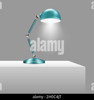 Blue table lamp with the light on. Adjustable aluminum desk lamp. Vector illustration Stock Vector