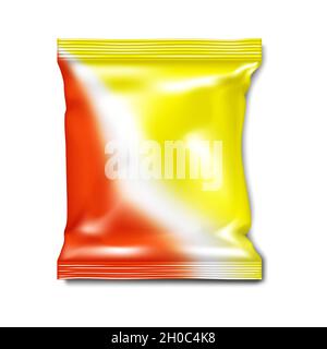 Colored pillow bag package. Sachet pouch packaging for nuts, candies, chips or other snack Stock Vector