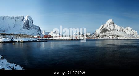 Reine fishing harbour in winter, Lofoten, Norway Stock Photo