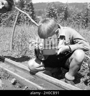 Hitlerjungen löschen ihren Durst an einem Brunnen in der Nähe von Spitz in Niederösterreich, Österreich 1930er Jahre. Hitler youths drinking from a well at Spitz, Lower Austria, Austria 1930s. Stock Photo