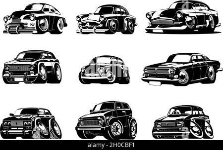 Cartoon retro cars collection. Available eps-8 vector format separated by groups for easy edit Stock Vector