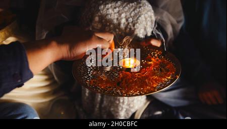 Burning candles on Diwali celebration Stock Photo