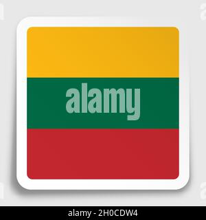 lithuania flag icon on paper square sticker with shadow. Button for mobile application or web. Vector Stock Vector