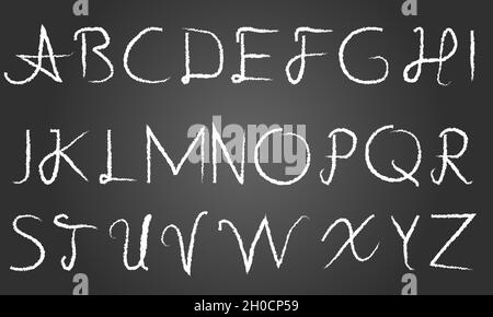 Hand written vector charcoal capital english alphabet. Hand written vector charcoal english alphabet Real charcoal texture. Stock Vector