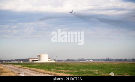 Three B-52H Stratofortresses take off from Barksdale Air Force Base, La., Jan. 26, 2021. Stock Photo