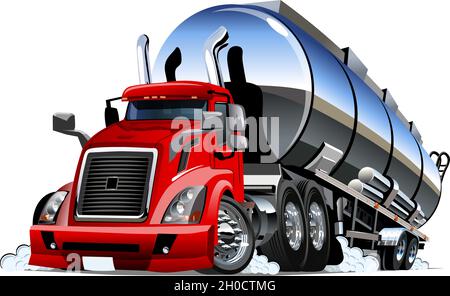 Cartoon semi tanker truck. Available EPS-10 vector format separated by groups and layers with transparency effects for one-click recolour Stock Vector