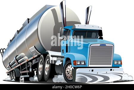 Cartoon semi tanker truck. Available EPS-10 vector format separated by groups and layers with transparency effects for one-click recolour Stock Vector