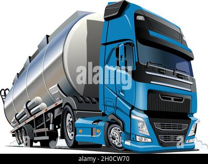 Cartoon semi tanker truck. Available EPS-10 vector format separated by groups and layers with transparency effects for one-click recolour Stock Vector