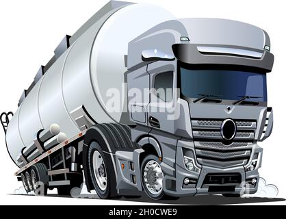 Cartoon semi tanker truck. Available EPS-10 vector format separated by groups and layers with transparency effects for one-click recolour Stock Vector