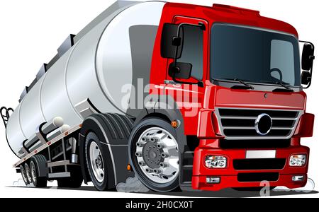 Cartoon semi tanker truck. Available EPS-10 vector format separated by groups and layers with transparency effects for one-click recolour Stock Vector