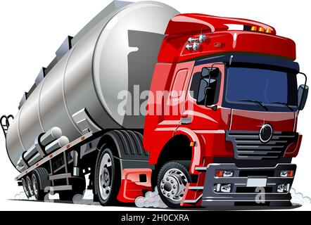 Cartoon semi tanker truck. Available EPS-10 vector format separated by groups and layers with transparency effects for one-click recolour Stock Vector