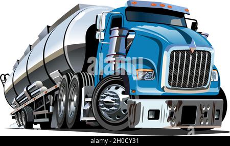 Cartoon semi tanker truck. Available EPS-10 vector format separated by groups and layers with transparency effects for one-click recolour Stock Vector