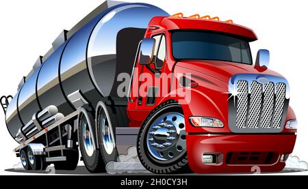 Cartoon semi tanker truck. Available EPS-10 vector format separated by groups and layers with transparency effects for one-click recolour Stock Vector