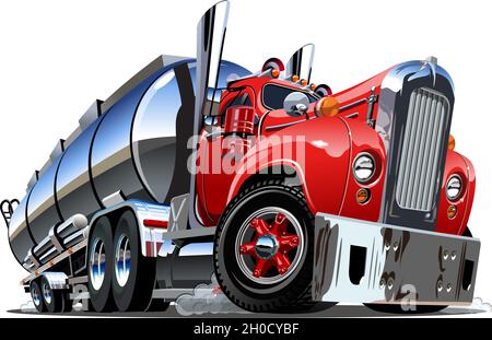 Cartoon semi tanker truck. Available EPS-10 vector format separated by groups and layers with transparency effects for one-click recolour Stock Vector